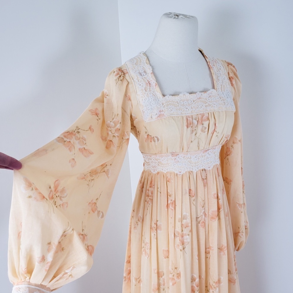 70s Gunne Sax by Jessica McClintock Maxi Dress Size XS 9 Orange Floral Boho - Picture 8 of 16
